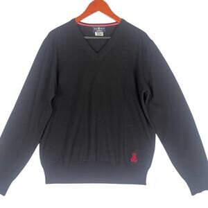 Psycho Bunny Merino Wool V Neck Sweater Mens Large Black Pullover Quiet Luxury